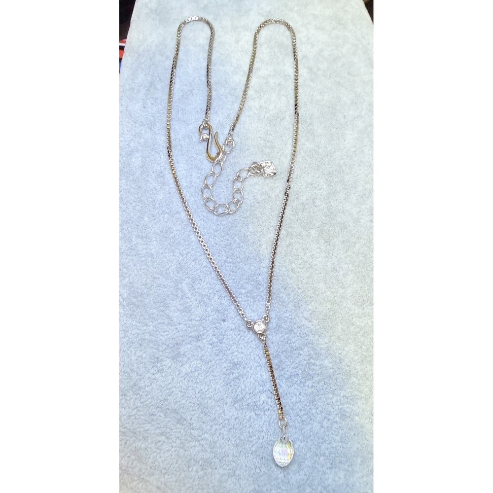 Swarovski Swan Signed Silver Tone AB Crystal Y Teardrop Lariat Necklace - Picture 4 of 16